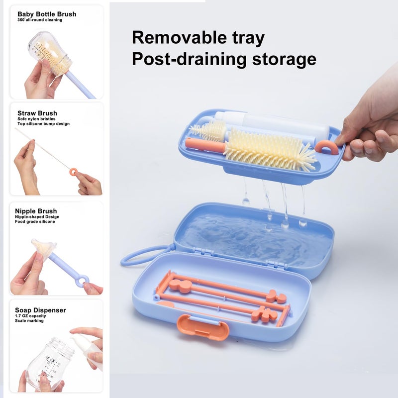 suvast 7in1 Travel Bottle Cleaner kit with Baby Bottle Brush and Bottle Drying Rack,Swift Cleaning, Easy Portability(Blue) - Image 4